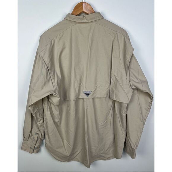 PFG Columbia Fishing Shirt Omni Shade Long Sleeve Vented Khaki men’s size L - Picture 2 of 10